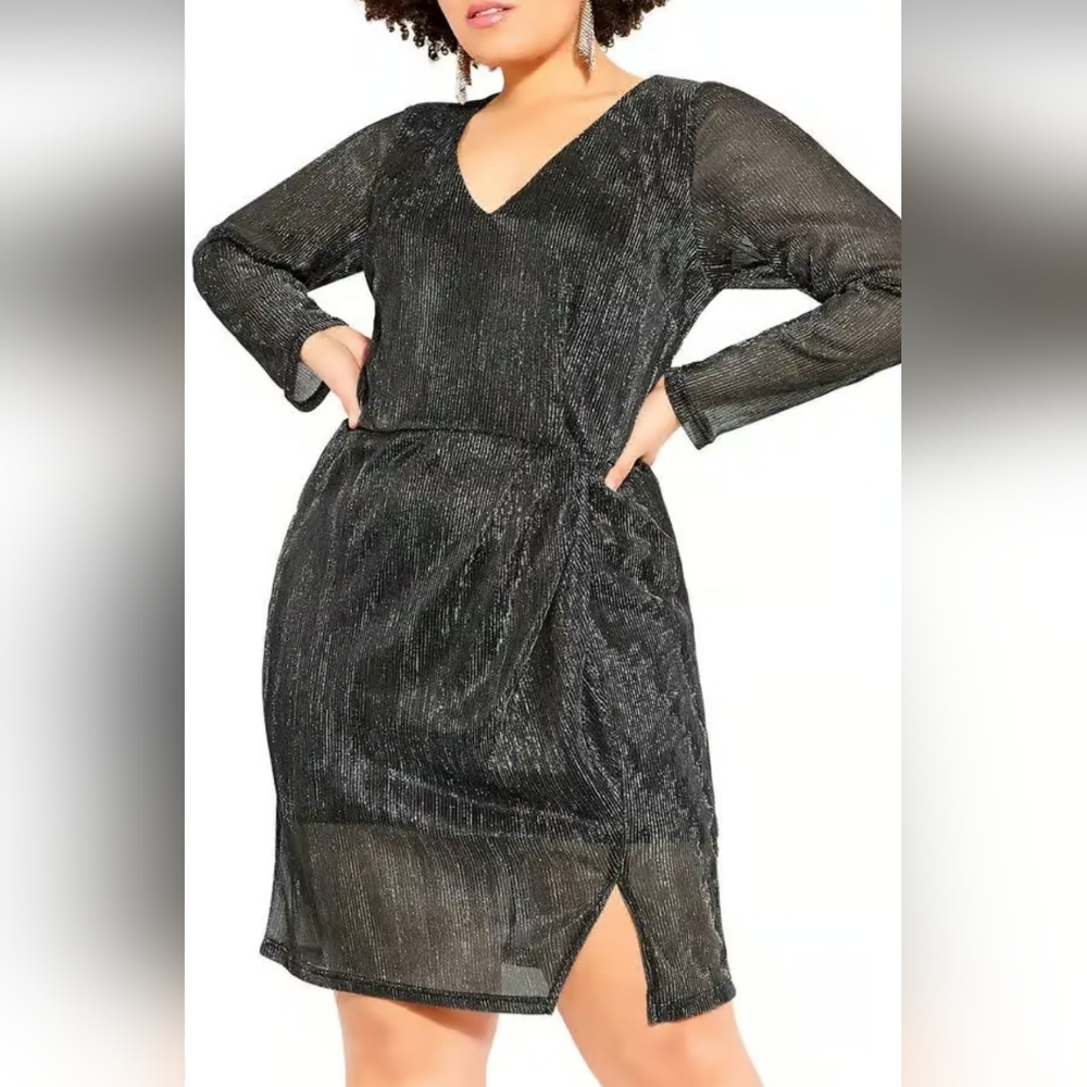NWT City Chic Black Long Sleeve sparkle body-con Dress for Night Out Sz 14